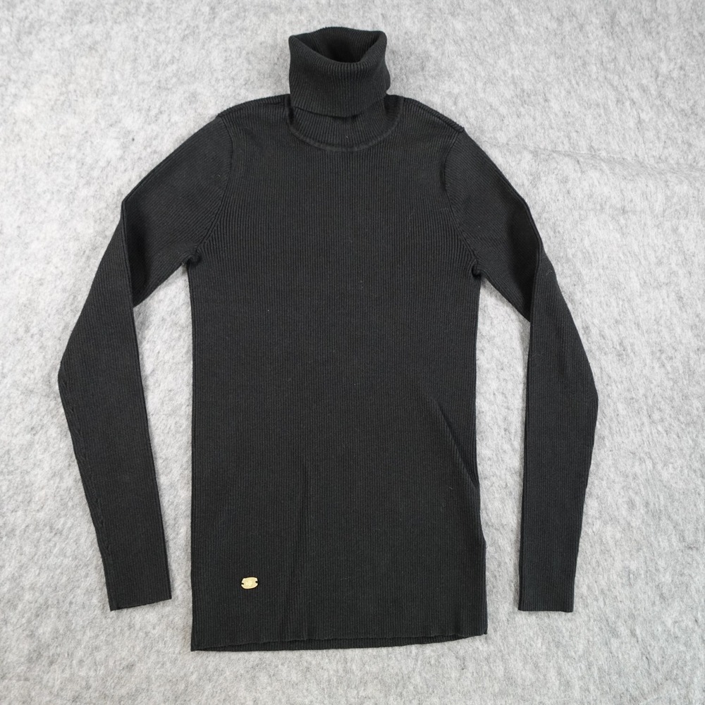 Ralph Lauren Sweater Women Small Black Ribbed Cotton Blend Turtleneck Knit